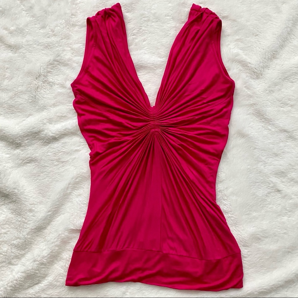 EUC Hot Pink Gathered Chest Sleeveless Top
